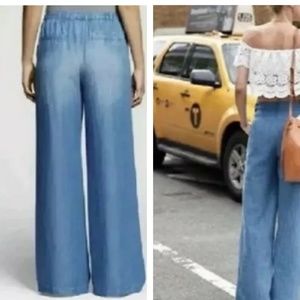 Merona Wide Leg Pants Large Relaxed Hip & Thigh Pant Lounge Palazzo Blue Lyocell